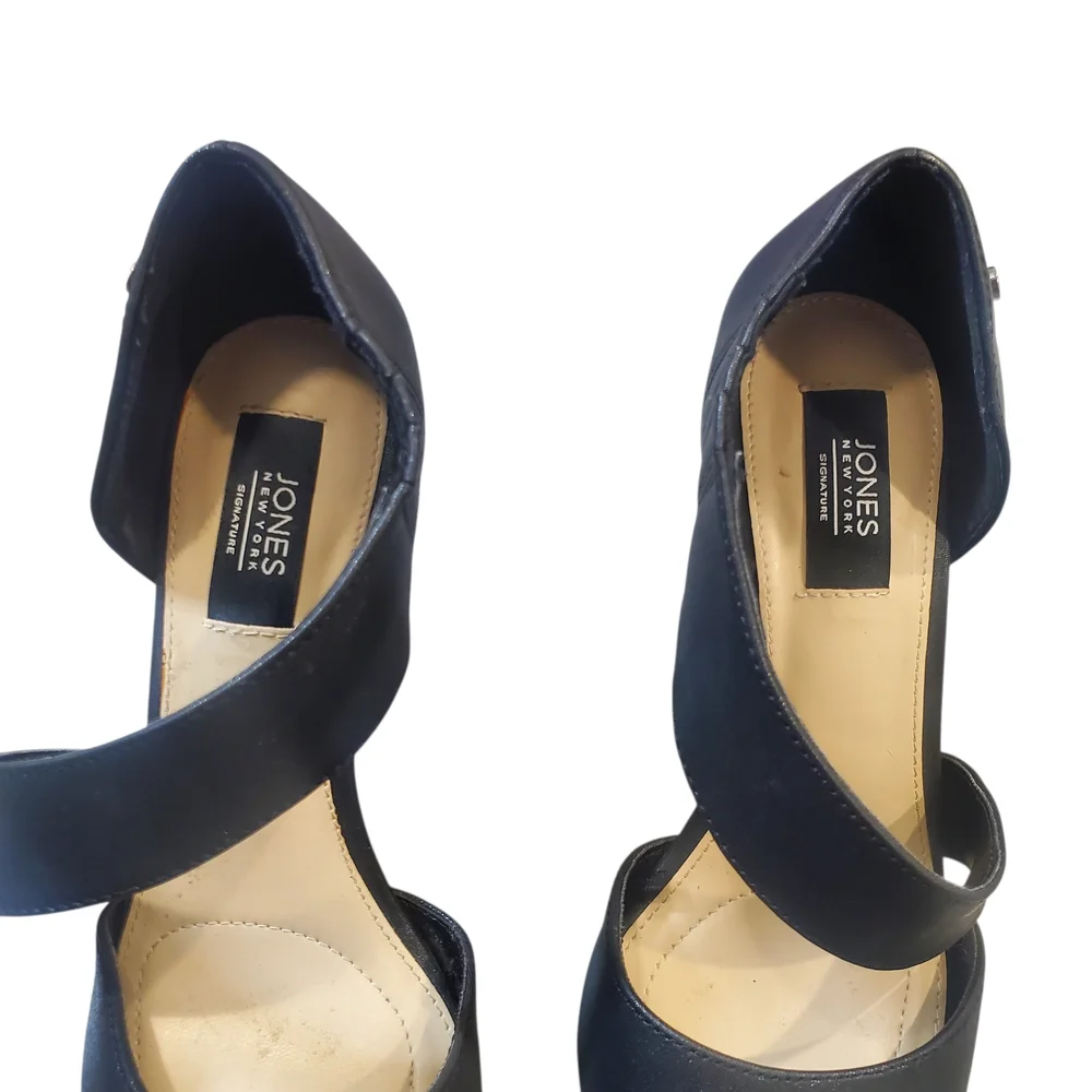 Jones New York Colette Heels Womens Size 6M Black Strappy Stiletto Slip On Pumps